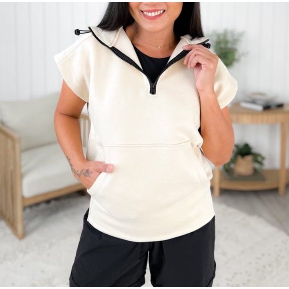 Mono b TOP cap sleeves sweatshirt hooded top NEW NATURAL monob sweatshirt hooded